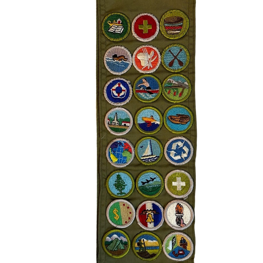 Vintage Boy Scout Sash With 24 Merit Badges and Den Chief Should Rope